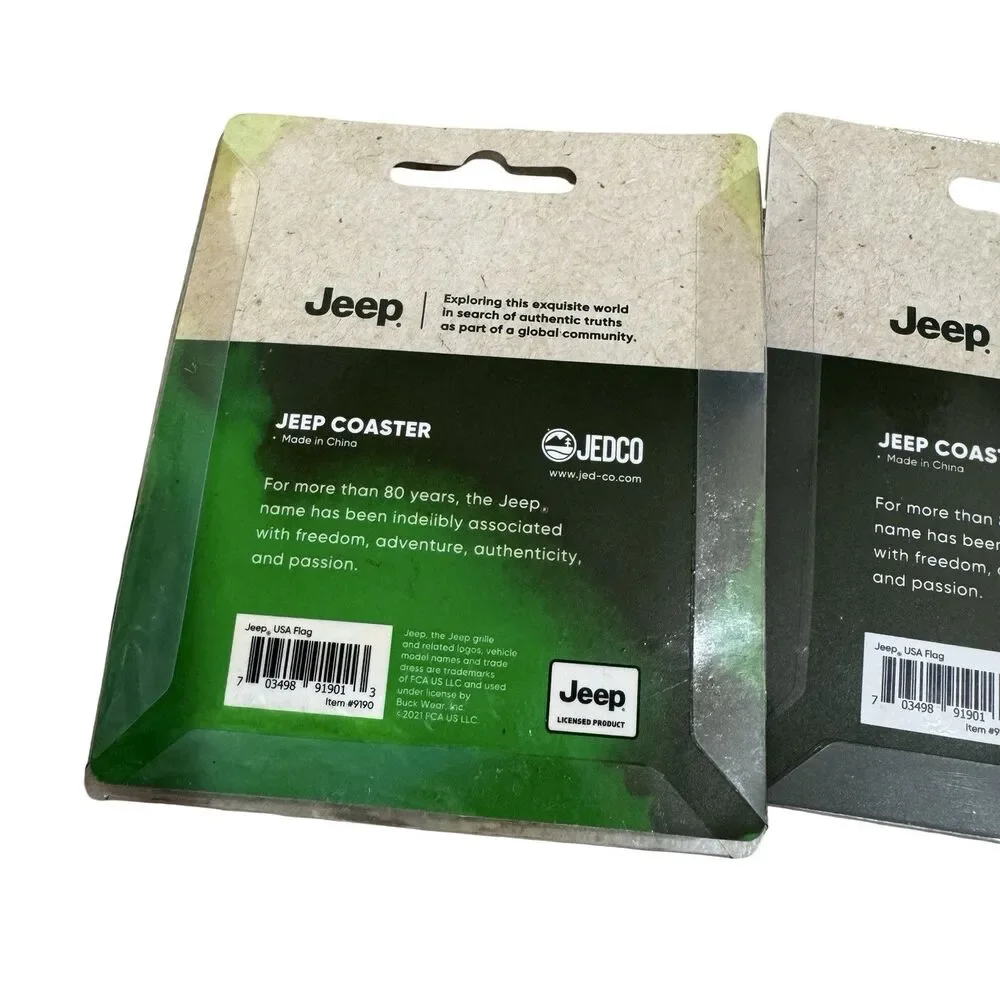 NIP Jeep Logo Car Cup Holder Coaster Set Of 2 Red White And Blue Flag American